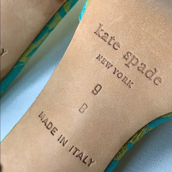 Kate Spade Bow Heel Green Blue Brocade Sandals - Picture 7 of 16